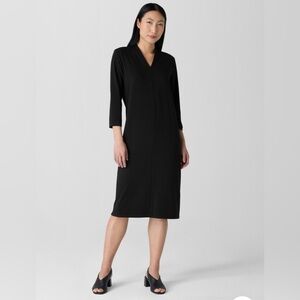 Eileen Fisher Stretch Jersey Knit Oval Dress in Black Size L. NWT